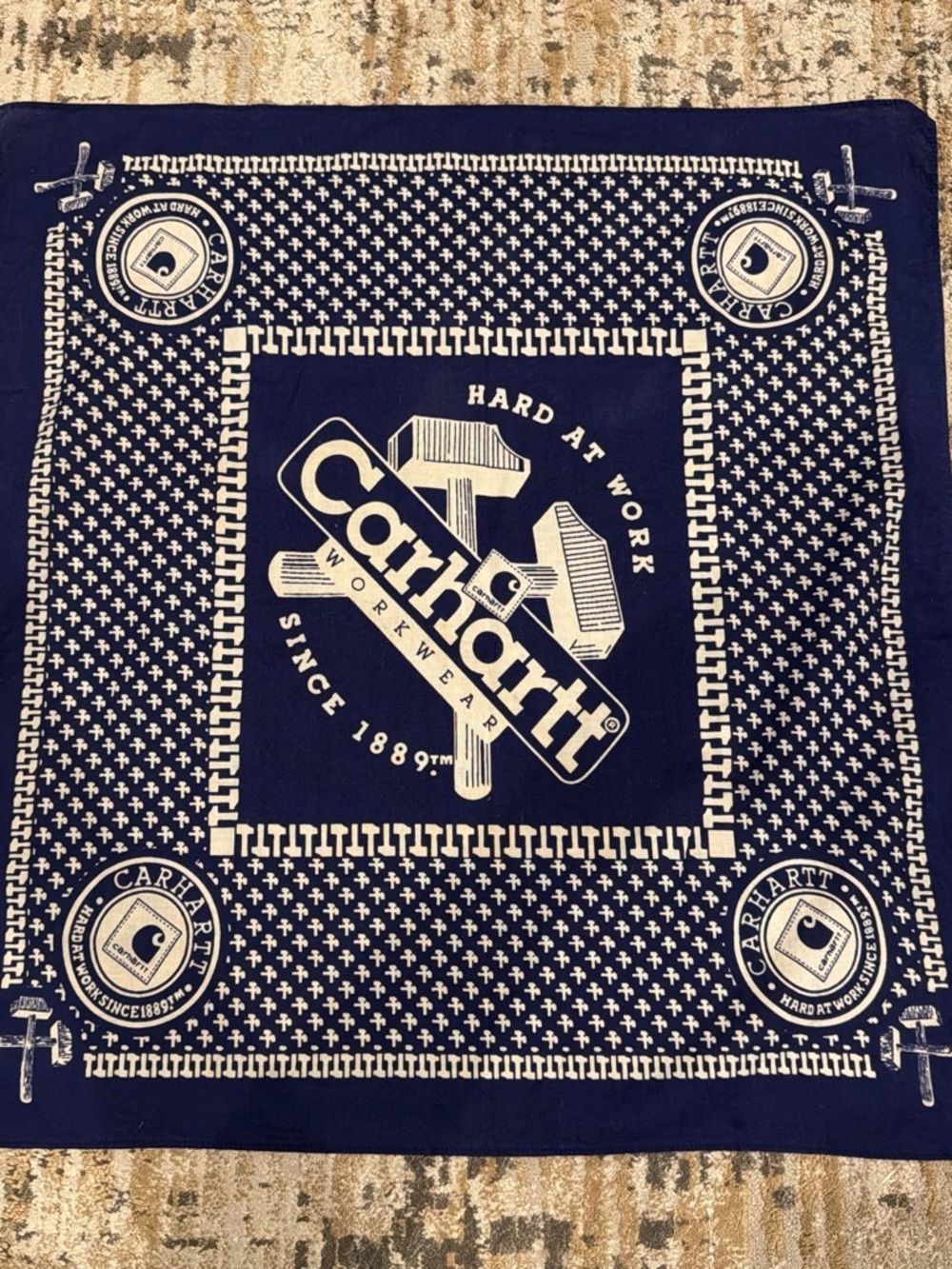 Carhartt Navy and White Logo Workwear Bandana
